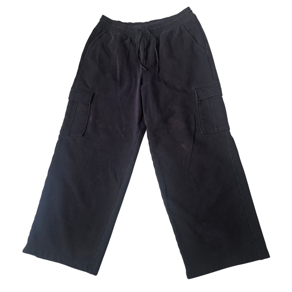 Athleta Black Wide Leg Cargo Sweatpants Large High Rise Oversized Lounge Pants